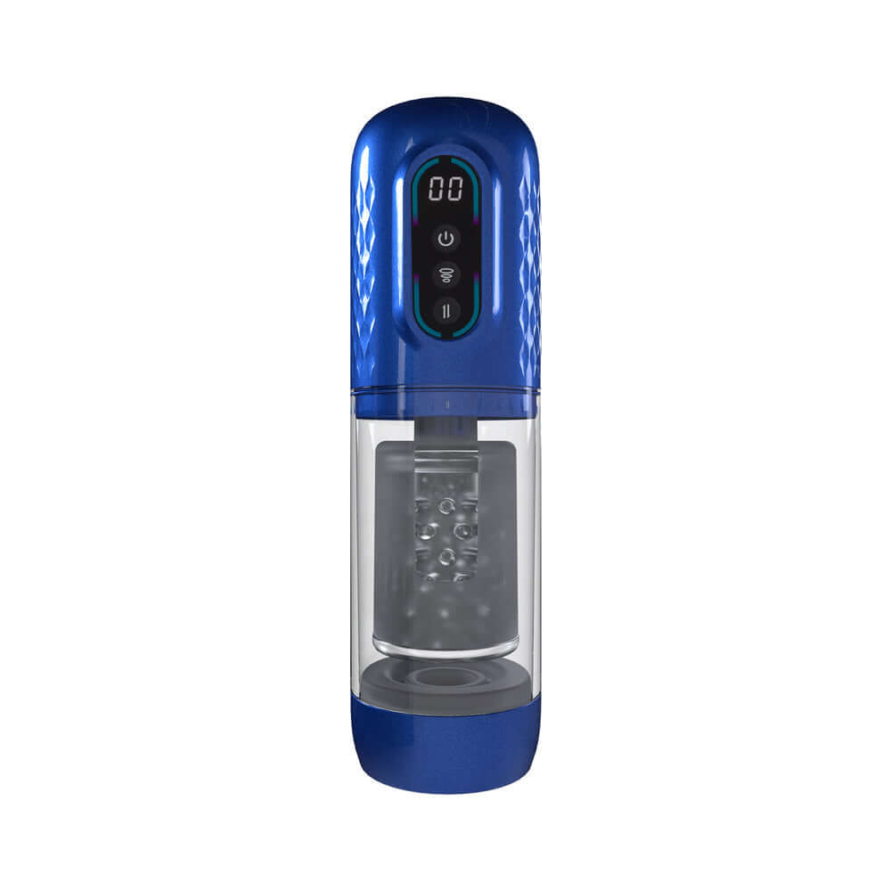 PUMPED Vortex Masturbator Metallic Blue with advanced suction and rotation technology.