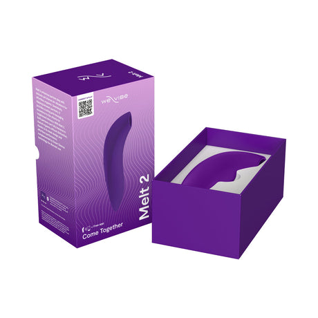 We-Vibe Melt 2 Pleasure Air Clitoral Stimulator Purple in its packaging, showcasing sleek design and usability.