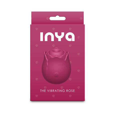 INYA The Vibrating Rose Red packaging featuring a beautiful rose-shaped pleasure device.