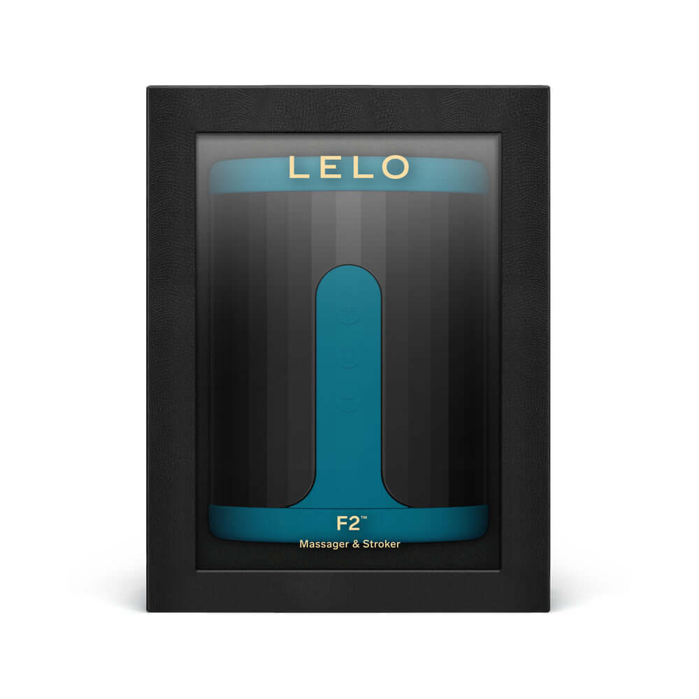 LELO F2S Massager and Stroker Teal in elegant packaging display