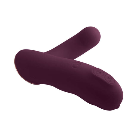 Rocks-Off Gemini Dual Stimulator Burgundy, a velvet-touch wearable vibrator for dual stimulation.