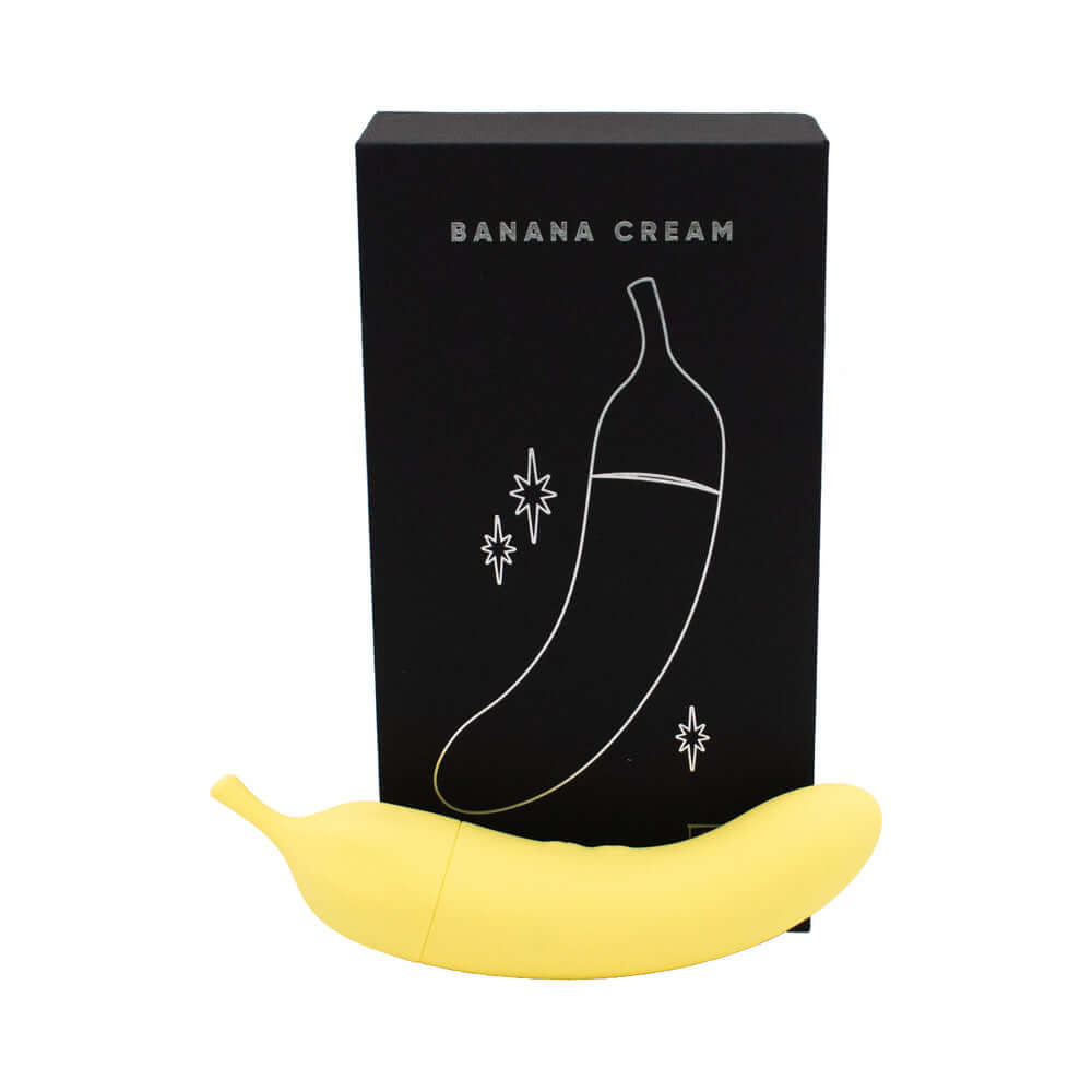 Banana Cream Air Pulse and G-Spot Vibrator in yellow design with packaging.