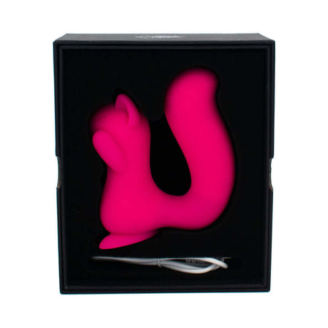 Screaming Squirrel Air Pulse & G-Spot Vibrator in its packaging showing vibrant pink design.