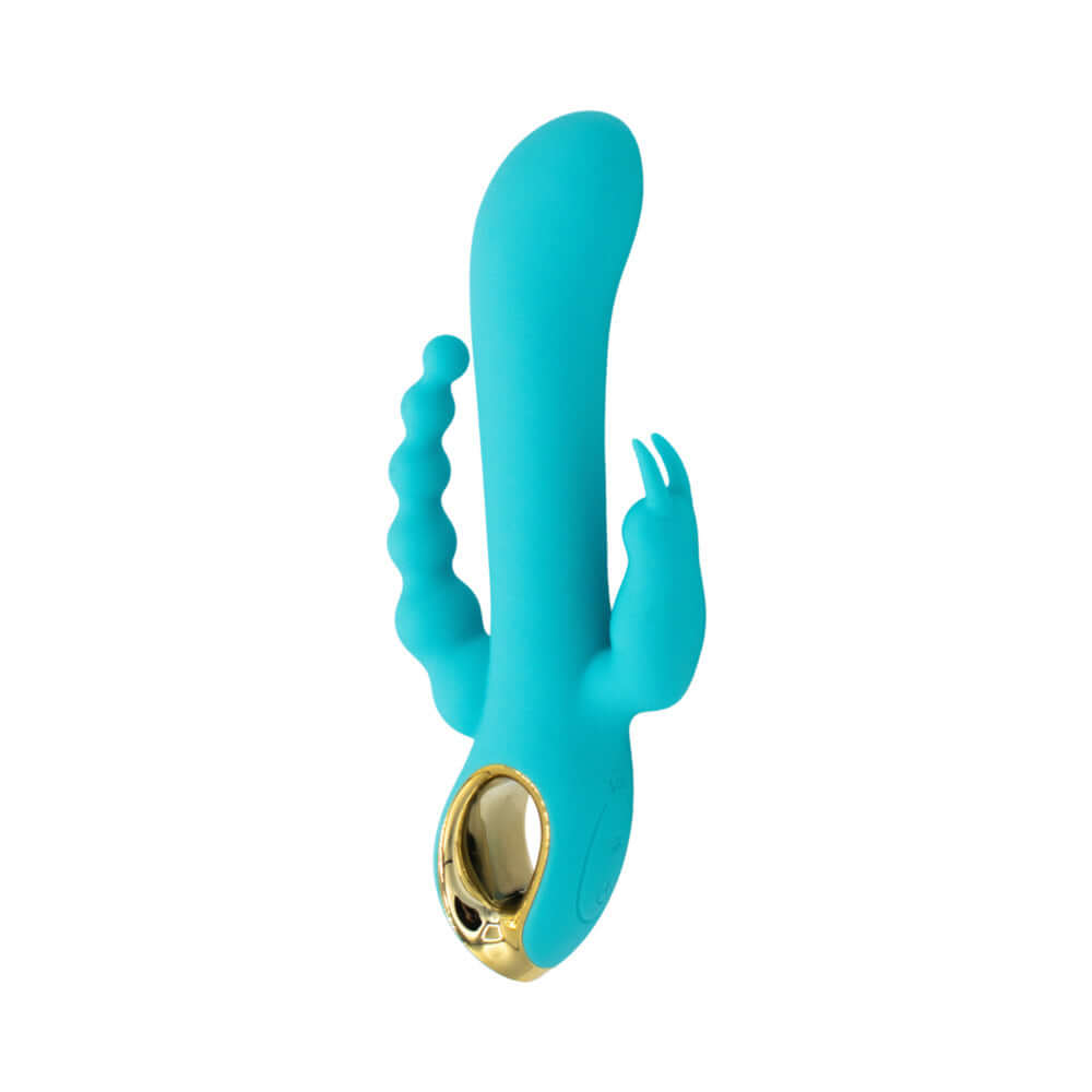 Mighty Magic Clit G-Spot & Anal Vibrator in vibrant blue, featuring multiple stimulation options and elegant design.