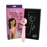 Lick n Stick Clit Flicker & G-Spot Vibrator in packaging showing product design and features.