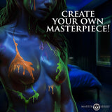 Master Series Glow Wax UV Blacklight Reactive Drip Candles Set of 4 displayed creatively in a dark room under blacklight.