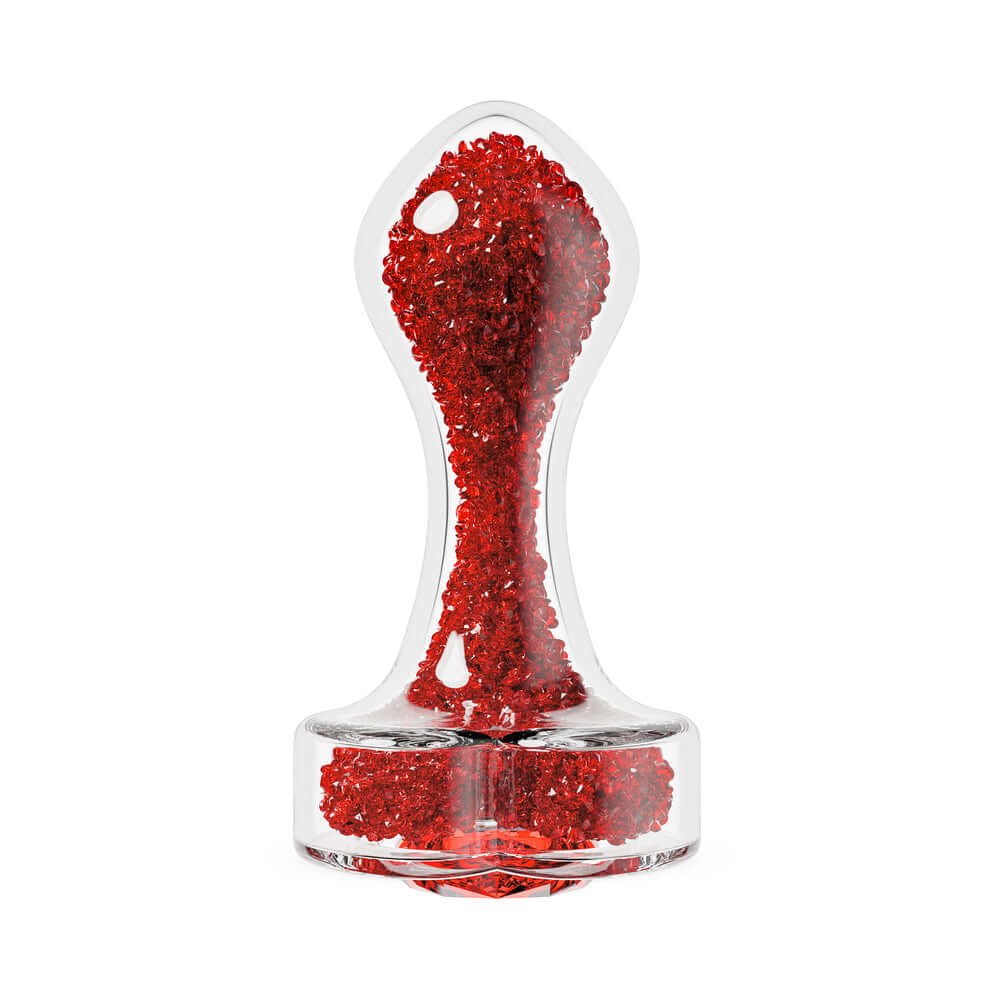 Oh My Gem Lustre Glass Anal Plug Red showcasing luxurious ruby-inspired design and handcrafted borosilicate glass.
