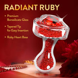 Oh My Gem Lustre Glass Anal Plug Red featuring premium borosilicate glass and tapered tip for easy insertion.