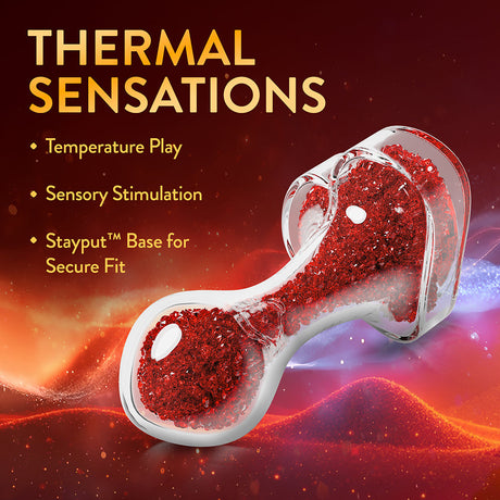 Oh My Gem Lustre Glass Anal Plug Red with thermal sensations for temperature play and secure fit.
