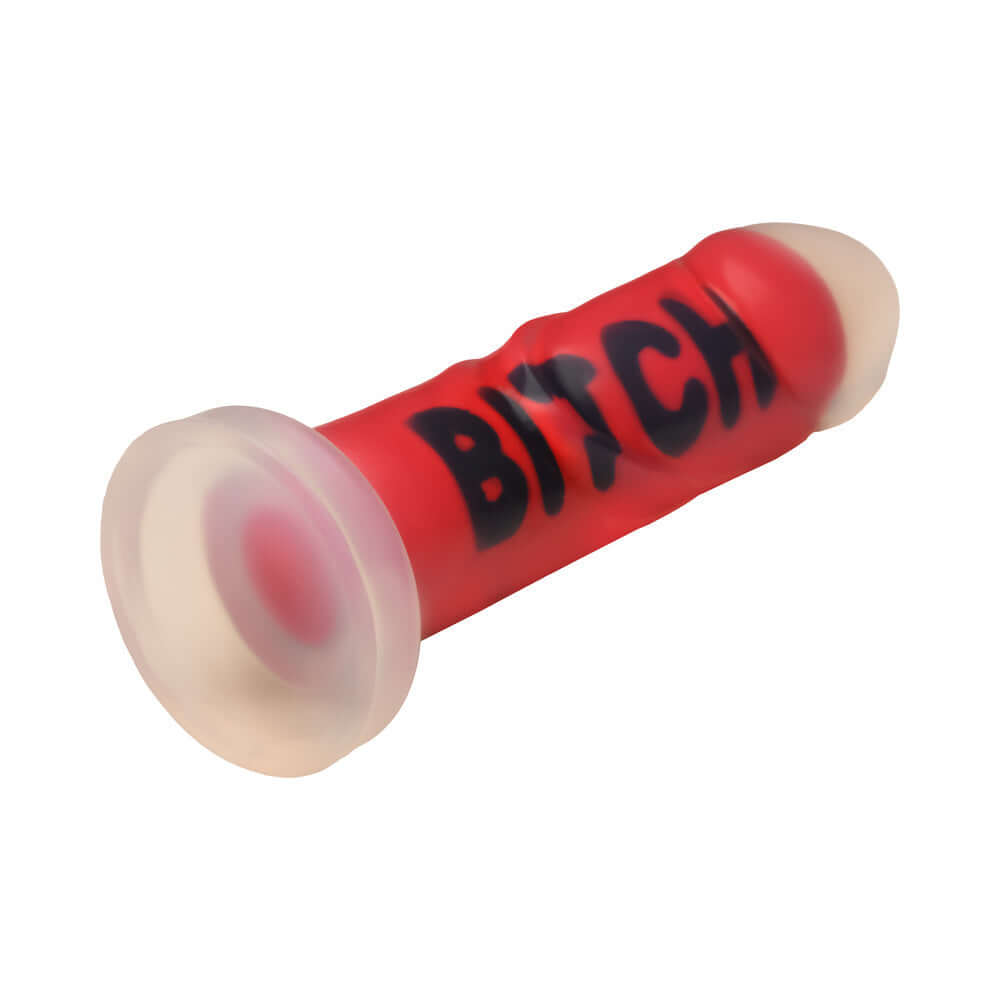 Master Series BITCH Silicone Dildo with a bold design featuring the word BITCH prominently displayed.