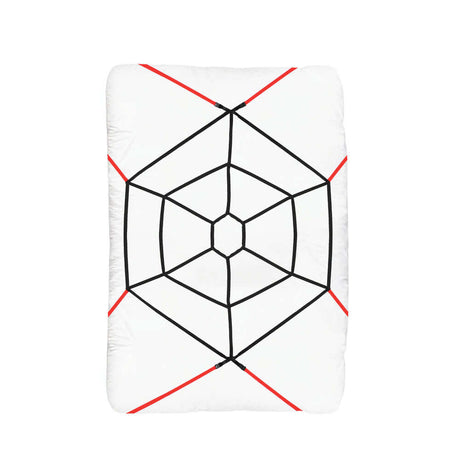 Lux Fetish Webbed Up Bedspreader Restraint System with spider web design for bondage play.