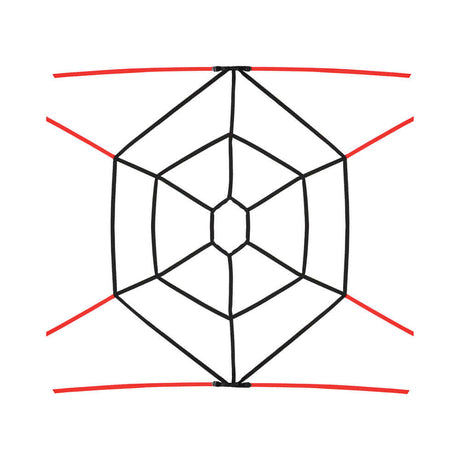 Lux Fetish Webbed Up Bedspreader Restraint System featuring a webbed design for full-body restraint.