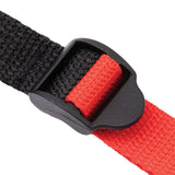 Lux Fetish Webbed Up Bedspreader Restraint System adjustable strap with black and red colors.