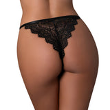 Magic Silk Pheromone Tanga Panty 2-Pack Lilac Black QS in black lace design, showing seductive back view.