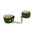 Green PU Ankle Cuffs With Plush Lining featuring gold hardware and a soft interior for comfort.