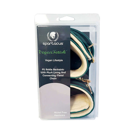 Green PU Ankle Cuffs With Plush Lining in packaging showing vegan lifestyle and durability.