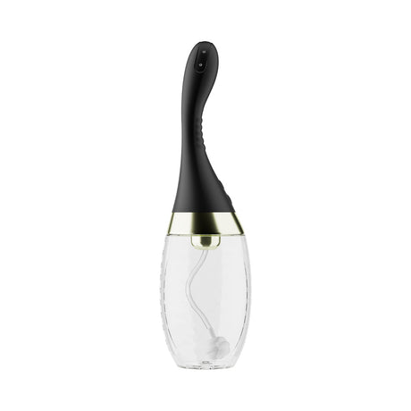 Anal Adventures Platinum Aqua Jet Black anal douche with 3-speed jet pressure and ergonomic design.