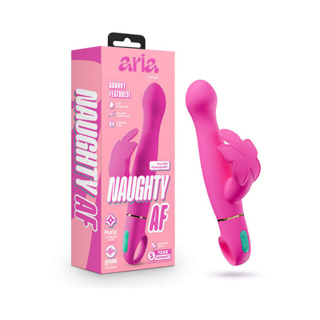 Aria Naughty AF 2.0 Rechargeable Vibe Plum with packaging, featuring advanced vibration technology and luxurious design.