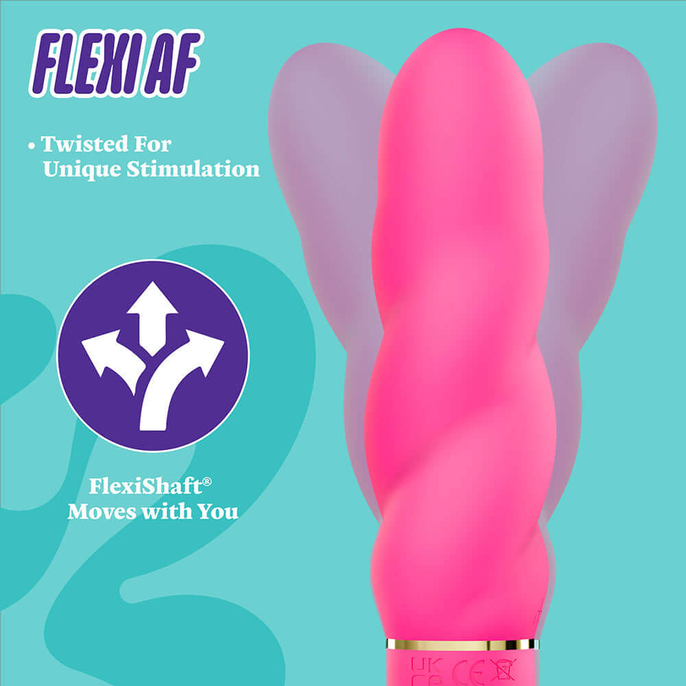 Aria Amazing AF 2.0 Rechargeable Vibe Fuchsia, showcasing twisted design for unique stimulation with FlexiShaft technology.