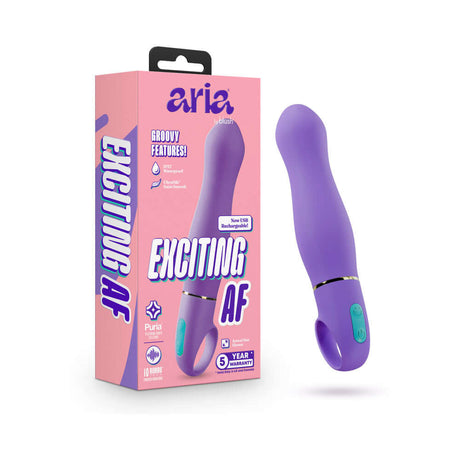 Aria Exciting AF 2.0 Rechargeable Vibe Indigo in packaging, featuring elegant design and 10 vibration modes.