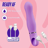 Aria Exciting AF 2.0 Rechargeable Vibe Indigo shown with USB charging cable, waterproof features, and travel-friendly design.