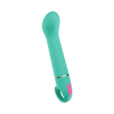 Aria Flirty AF 2.0 Rechargeable Vibe Teal upright in teal with pink accents and sleek design for pleasure.