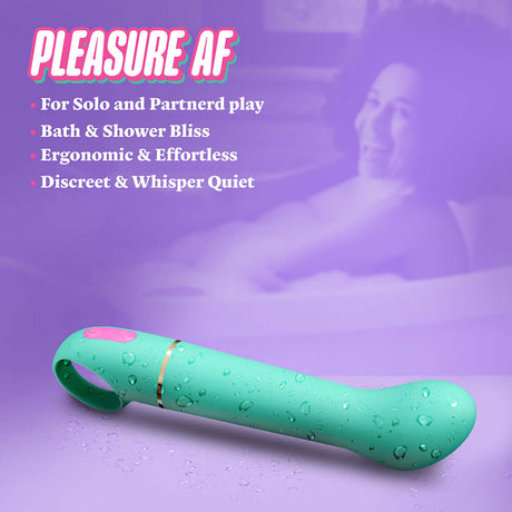 Aria Flirty AF 2.0 Rechargeable Vibe Teal featuring ergonomic design for solo and partner play, waterproof with whisper-quiet operation.