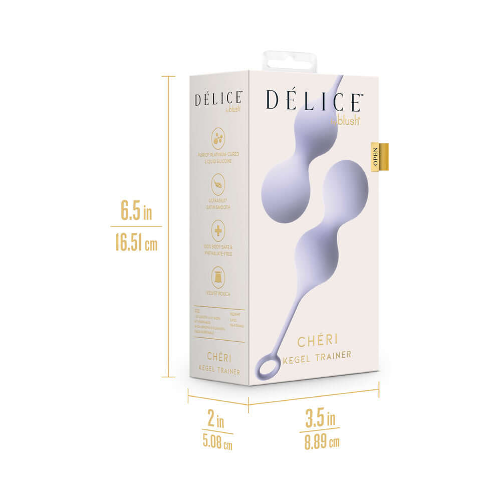 Delice Cheri Kegel Trainer Purple packaging dimensions and features illustration