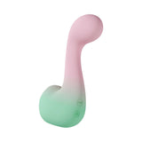 Play With Me Massager Melody Pink dual-ended vibrator in pink and mint green color.