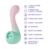 Play With Me Massager Melody Pink: dual-ended vibrator with 7 tongue fluttering sensations and multiple vibration modes.