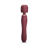 Le Wand Flat Top Fusion G Double-Ended Petite Wand Vibrator in a burgundy color with a rounded head.