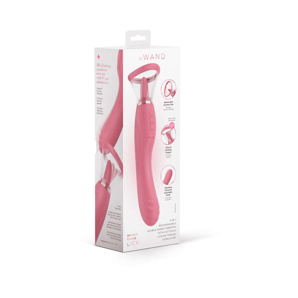 Le Wand Lick Double Ended Vibrator packaging showcasing its unique design and features.