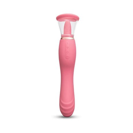 Le Wand Lick Double Ended Vibrator in pink, showcasing its silicone design and innovative oral stimulation feature.