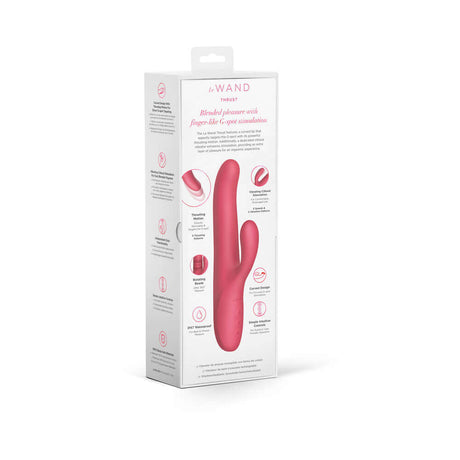 Le Wand Thrust Rabbit Vibrator packaging showcasing design and features for dual stimulation.