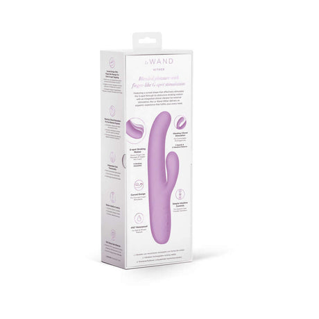 Le Wand Hither Rocking Rabbit Vibrator in packaging, showcasing premium dual-stimulation features and curved design.