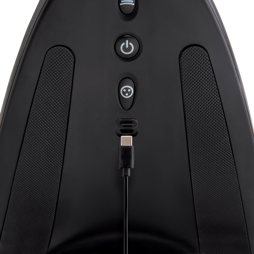 The Cowgirl Saddle Machine Black top view showing control buttons and charging port.