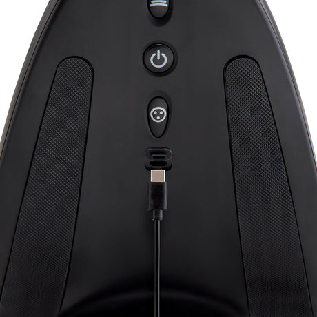 The Cowgirl Saddle Machine Black top view showing control buttons and charging port.