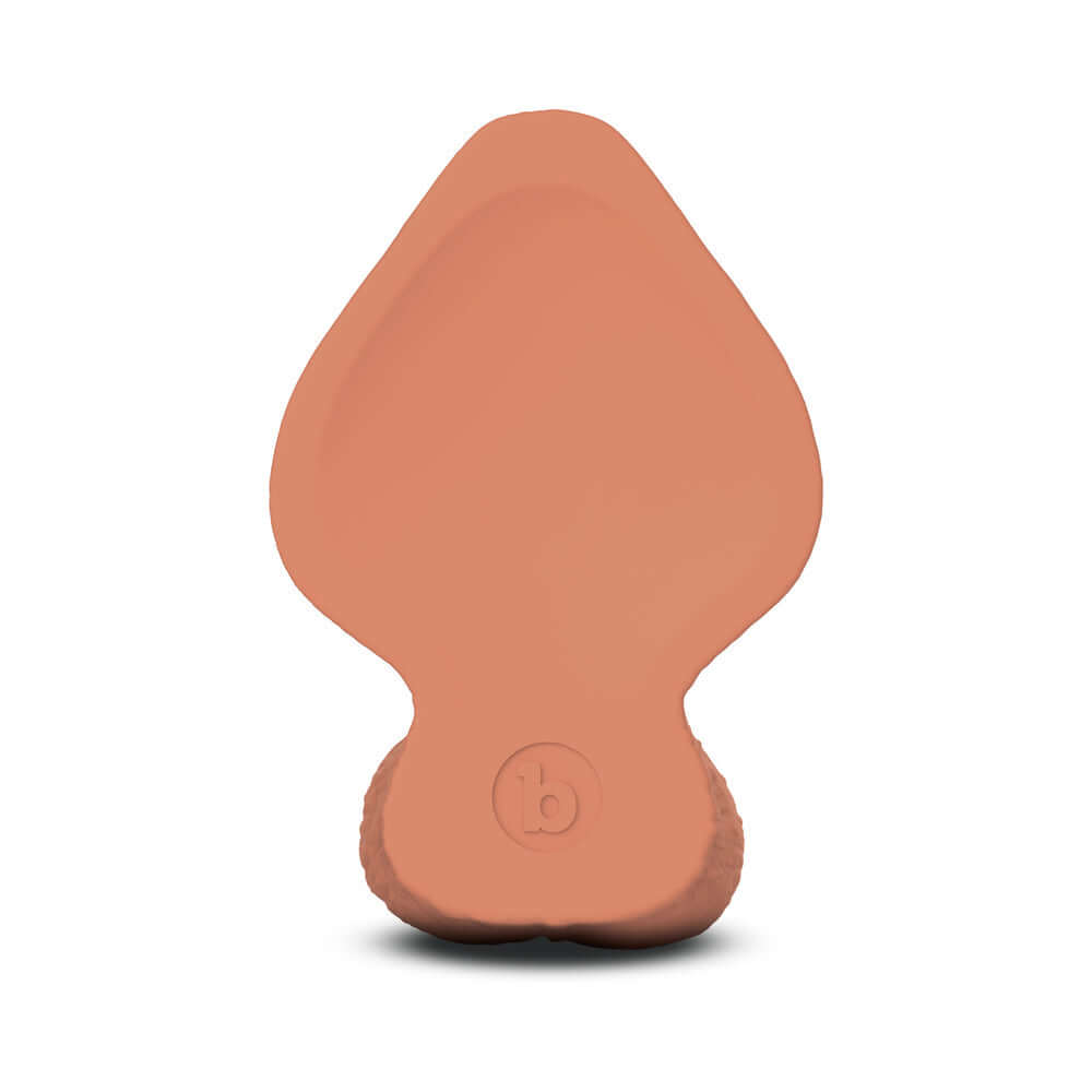 b-Vibe Slipskin Realistic Silicone Dildo 6 inch Girthy Mocha showing realistic design and silicone texture from below