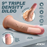 JOCK Hard-Core 9 inch Triple Density Dildo showcasing realistic details and triple density construction.