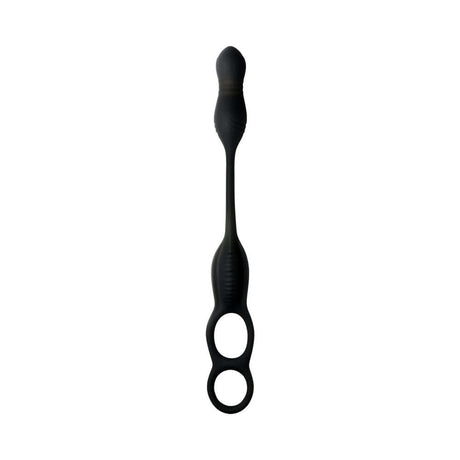 JOCK Silicone Vibrating Anal Plug with Cock and Ball Ring, versatile anal toy with dual rings and textured design.