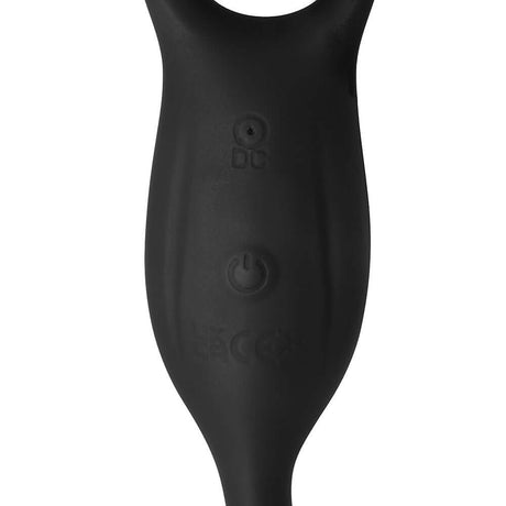 JOCK Silicone Vibrating Anal Plug with Cock and Ball Ring control panel features close-up view.