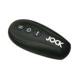 JOCK Silicone Vibrating Anal Plug with Cock and Ball Ring remote control with buttons for intensity and modes.
