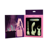 Pleasure Hunter Multifunction Vibrator with four silicone attachments in a stylish packaging.
