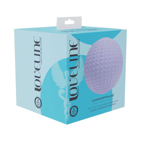 LoveLine ComfortPulse Silicone Massager Lavender packaging with orb-shaped massager design for relaxation and wellness.