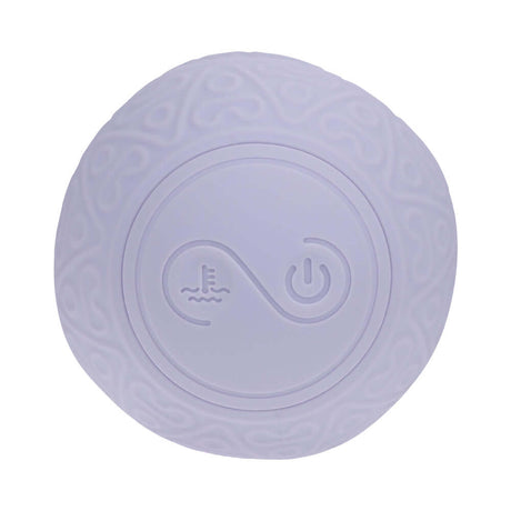 Close-up of the control panel of the LoveLine ComfortPulse Duo Silicone Massager Lavender with temperature and power icons.