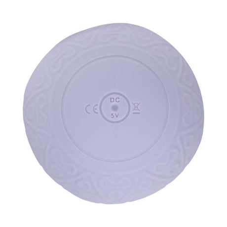 Bottom view of LoveLine ComfortPulse Duo Silicone Massager Lavender showing design and charging port.
