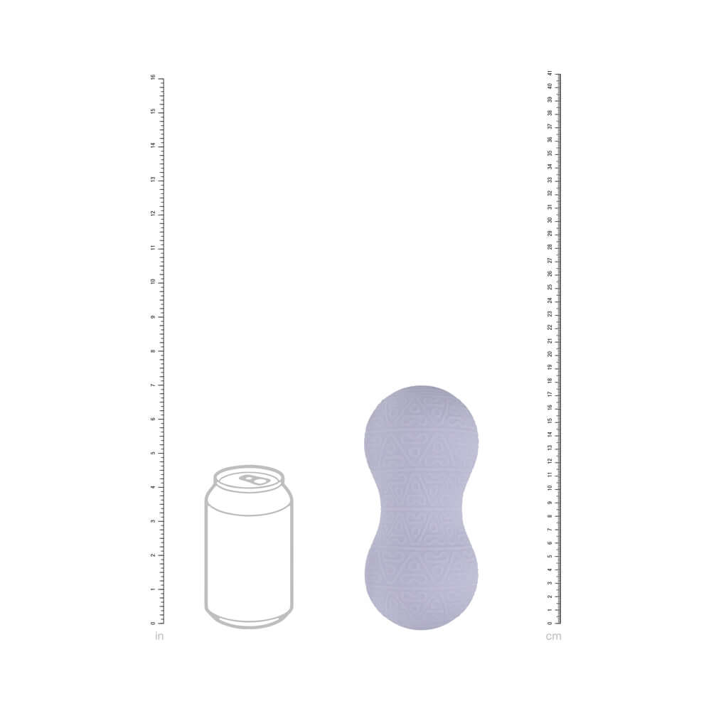 LoveLine ComfortPulse Duo Silicone Massager Lavender next to a can for size comparison.