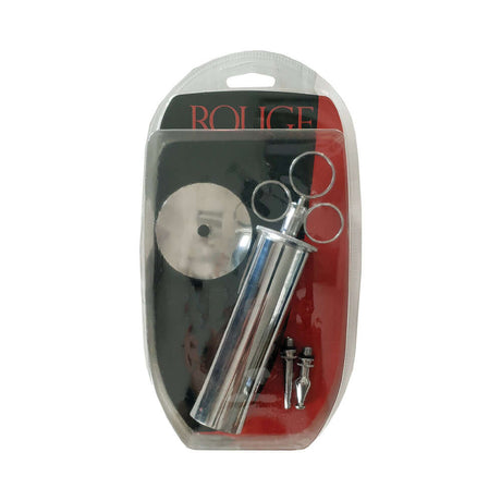 Rouge Stainless Steel Enema Syringe in packaging, featuring medical-grade materials and precision design.