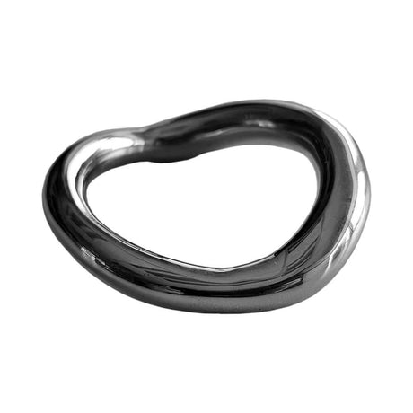 Rouge Stainless Steel Ergonomic Cock Ring showcasing its polished design and unique ergonomic shape.