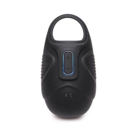 Trinity Men 7X Vibrating Silicone Ball Sack front view showing control button and ergonomic design.